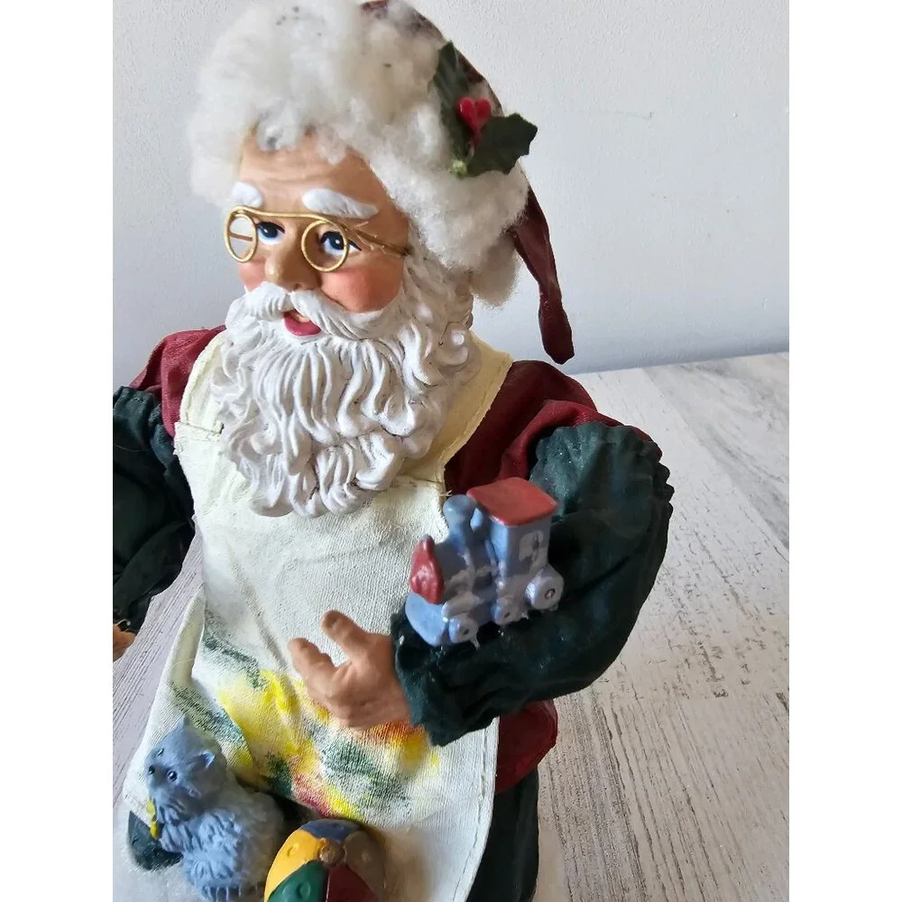 Paper mache Santa cat feather statue figurine Xmas decor‎